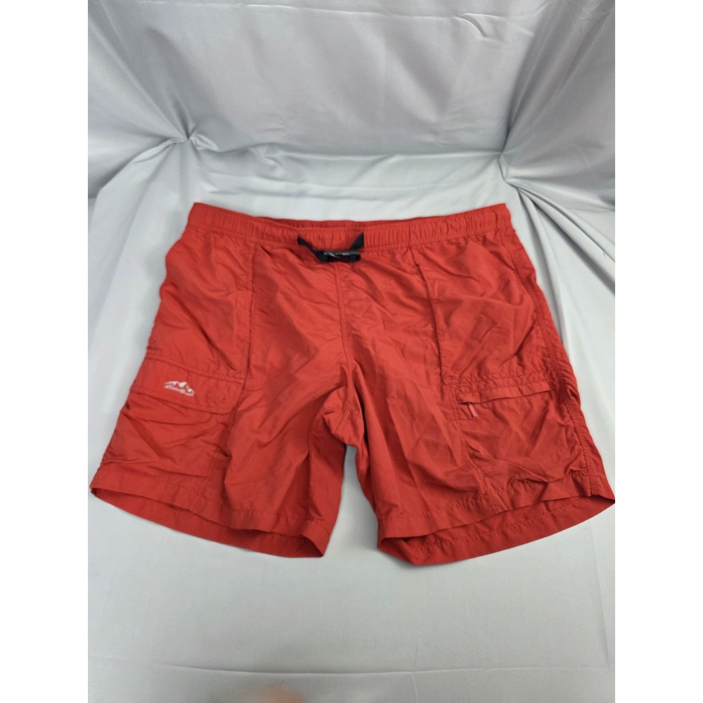 Eddie Bauer Mens XXL Cargo Shorts Rust Orange / Red Nylon Hiking Belted Outdoor